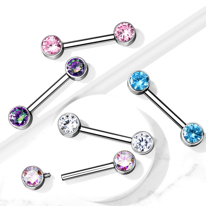 PAIR - Bezel CZ End G23 Titanium Nipple Rings PAIR - Bezel CZ End G23 Titanium Nipple Rings