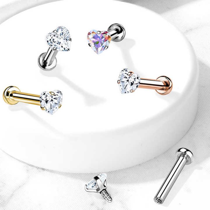 Heart Shape CZ Steel Labret Monroe Stud 16G Heart Shape CZ Steel Labret Monroe Stud 16G