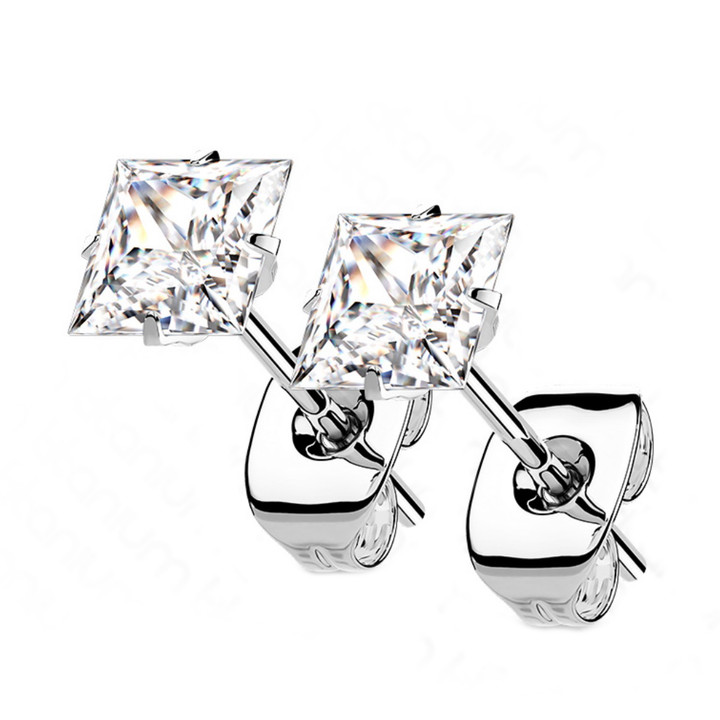 Square CZ Implant Grade Titanium Stud Earrings Square CZ Implant Grade Titanium Stud Earrings