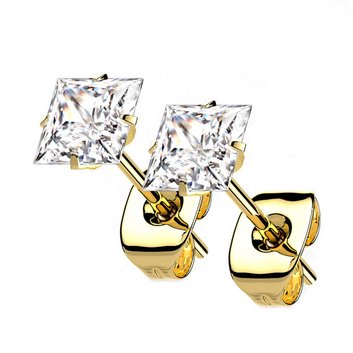 Square CZ Goldtone Titanium Stud Earrings Square CZ Goldtone Titanium Stud Earrings
