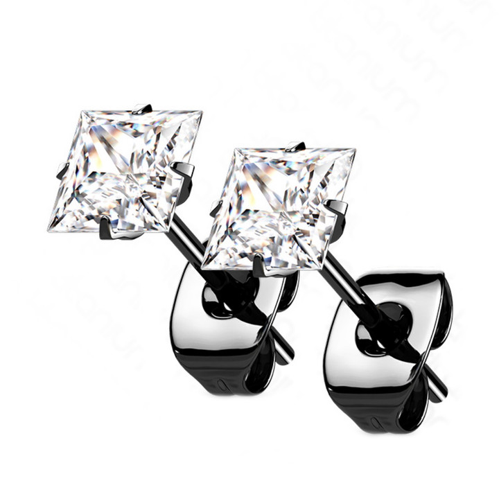 Square CZ Black Titanium Stud Earrings Square CZ Black Titanium Stud Earrings