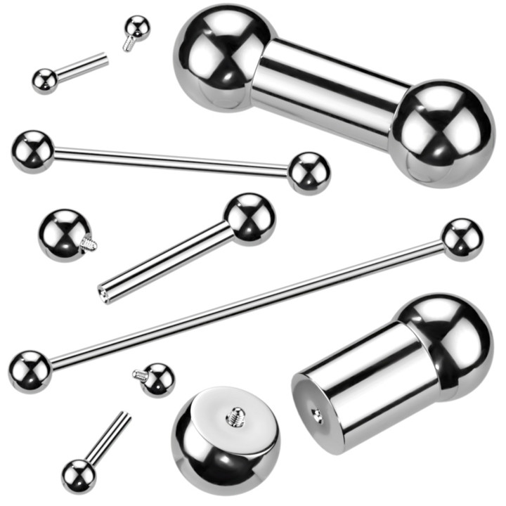 2PC 16G-00G Surgical Steel Barbells Internally Threaded