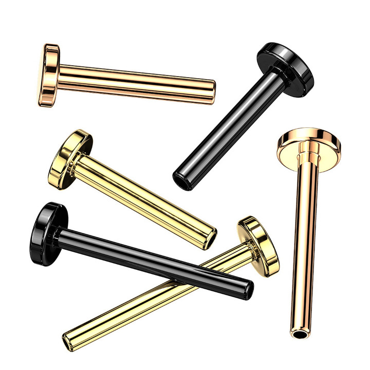 20G-16G Threadless Push-in PVD Titanium Post for Labret, Nose, Lip, Cartilage Tops