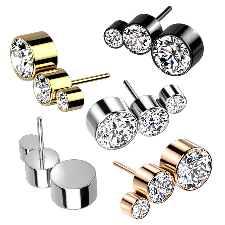 Descending Triple CZ Push-in Titanium Top (Use with Threadless Posts)