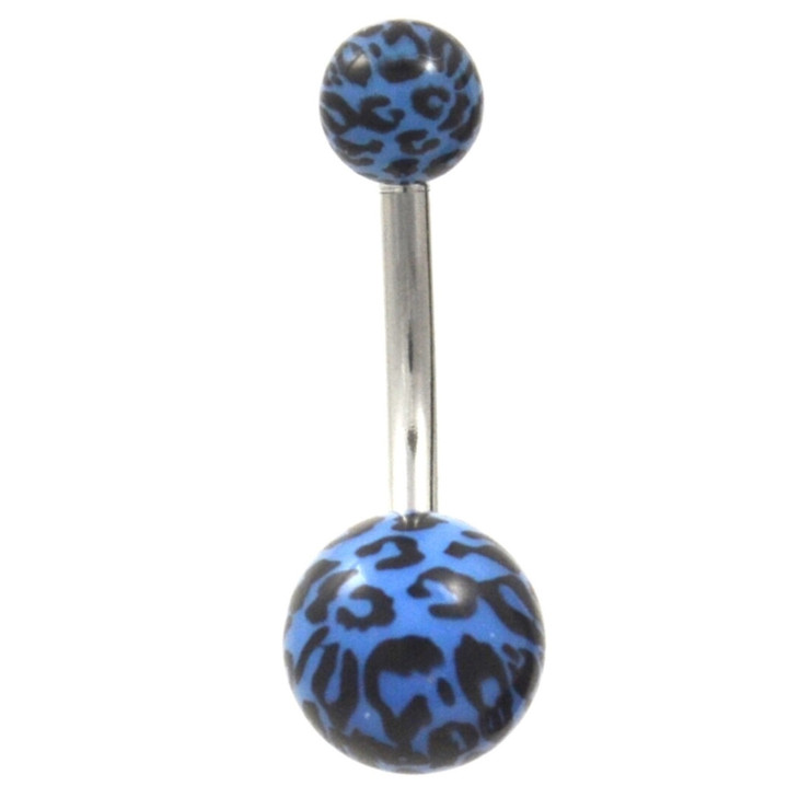Blue & Black Leopard Printed Ball Belly Ring