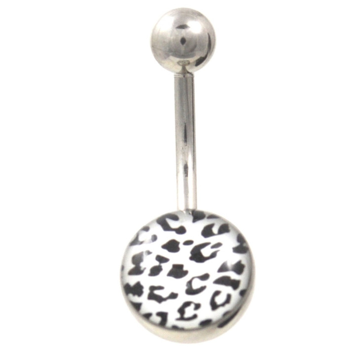 White Leopard Print 10mm Circular Belly Ring