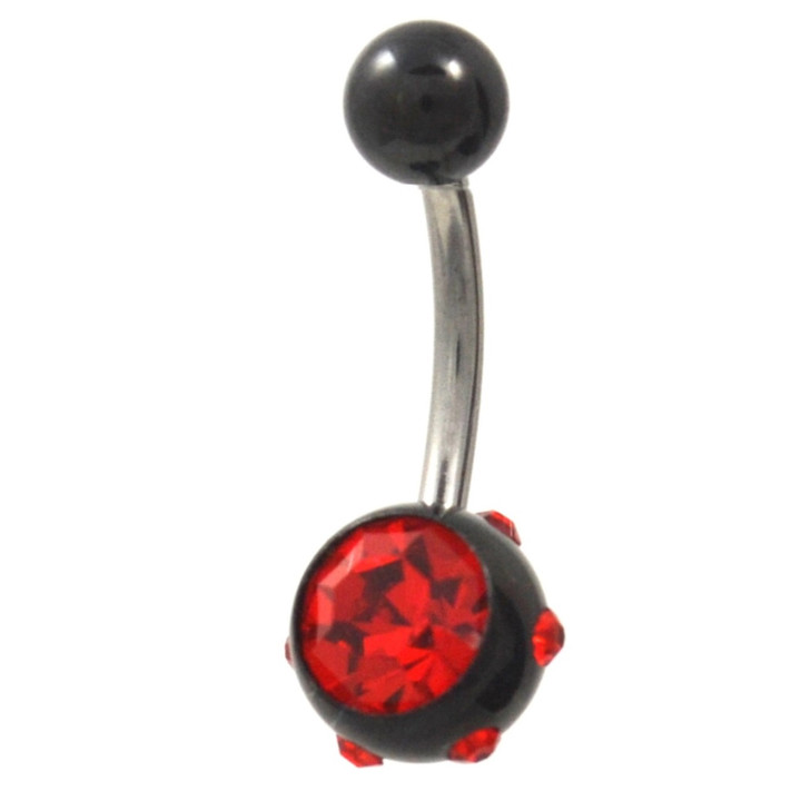 Black Titanium 7-Gem Red Belly Ring