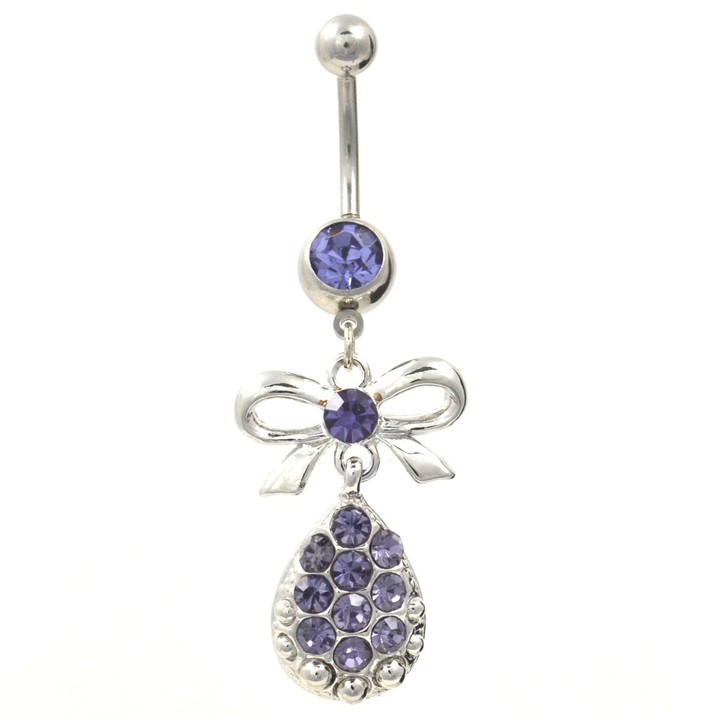 Bow Tie & Gem Paved Tanzanite Drop Belly Ring