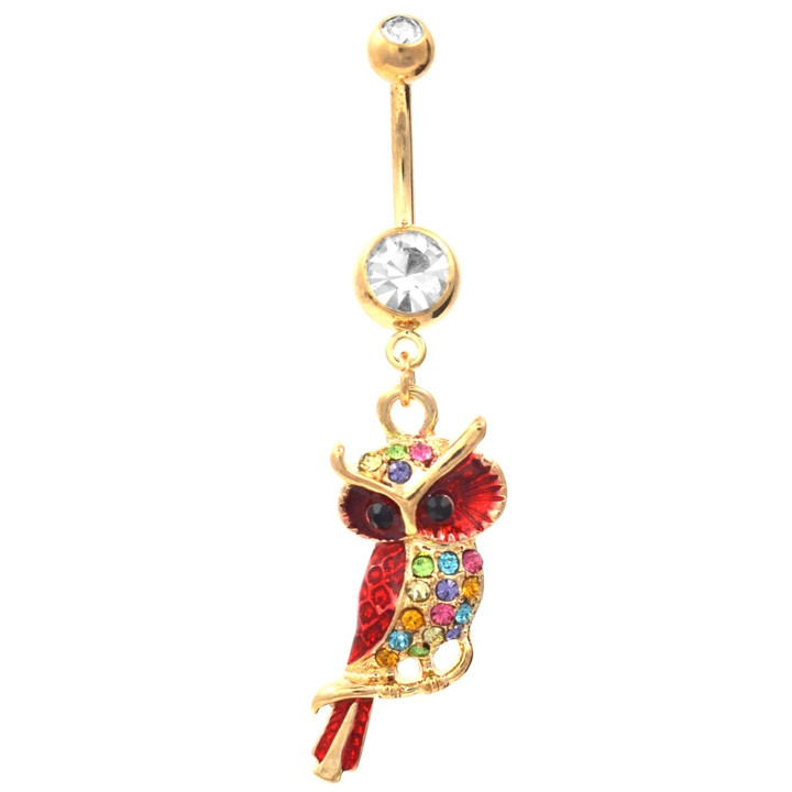 Gold Plated Extravagant Owl Belly Ring