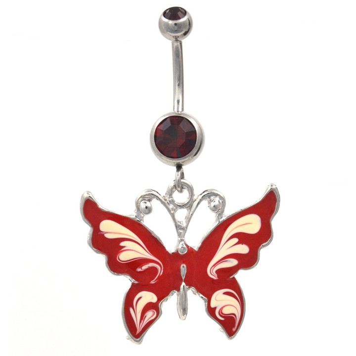 Whimsical Shiny Butterfly Red Belly Ring Whimsical Shiny Butterfly Red Belly Ring