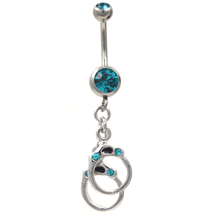 Pair of Handcuffs Blue Jeweled Belly Ring