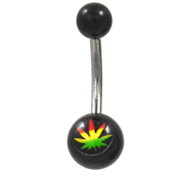 Rasta Pot Leaf Logo Black Ball Belly Ring