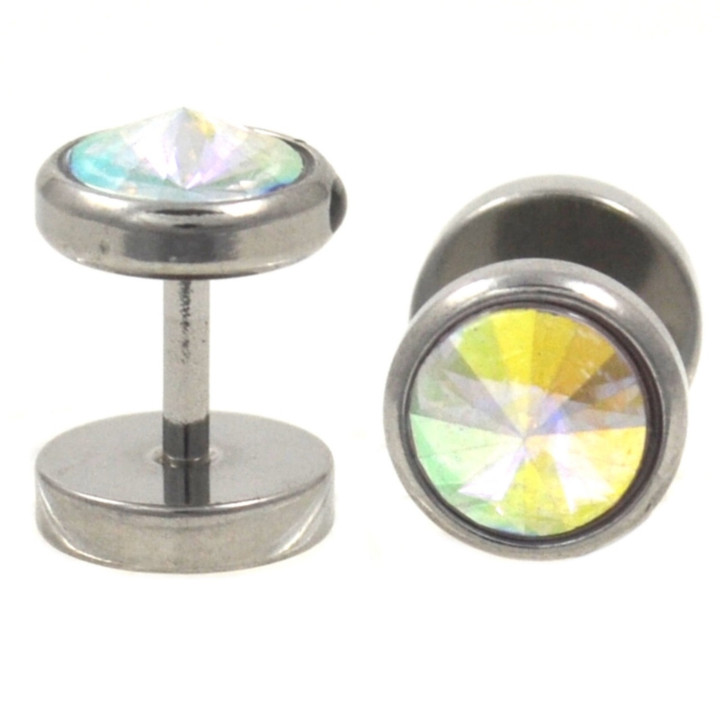 AB Spiked Gem Fake Plug Earrings (0g Look)