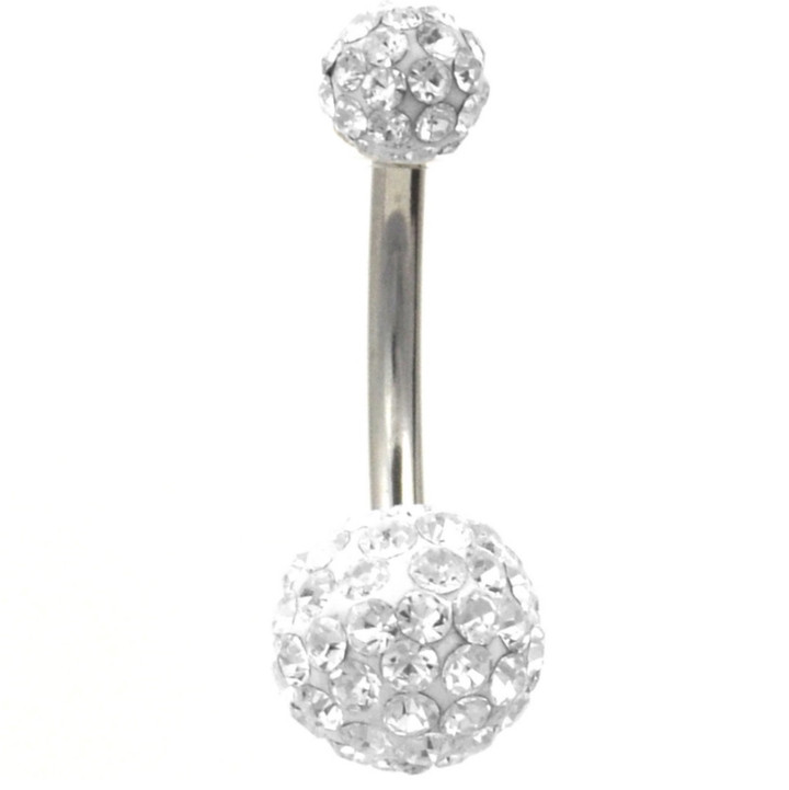 White Crystal Encrusted Double Ball Belly Ring