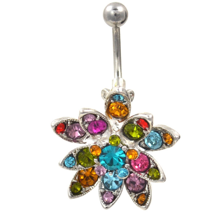 Stained Glass Rainbow Lotus Flower Belly Ring