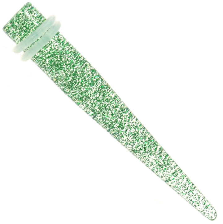 Pair - Green Glitter Acrylic Tapers (14g-00g)