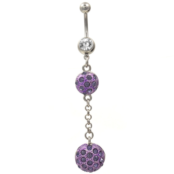 Studded Purple Gem Double Disco Ball Belly Ring