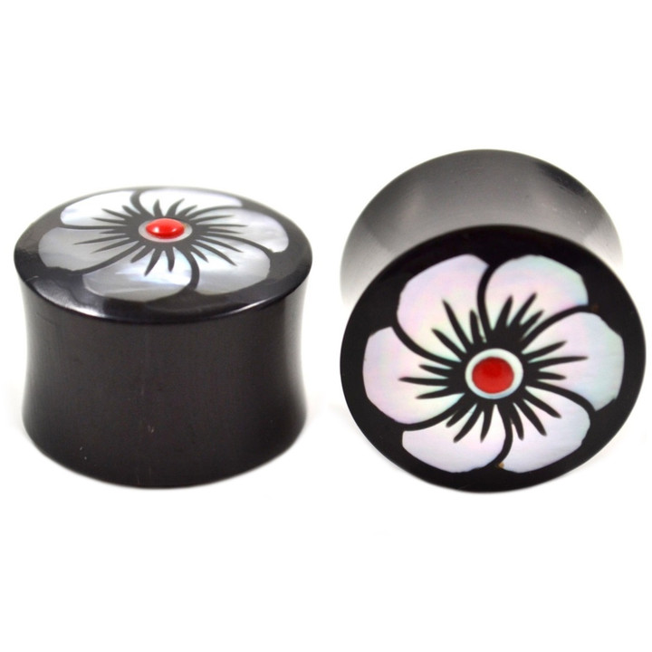 Abalone Flower Buffalo Horn Ear Plugs (2g-1")