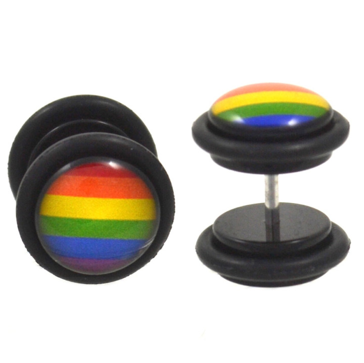 Rainbow Flag LGBT Fake Plug Earrings (00g Look)