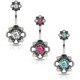 Filigree Flower CZ Center Steel Belly Ring