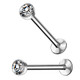 2PC 16G Clear Jeweled Push Top Steel Labret Studs