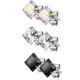3 Pair Color Mix Square CZ Steel Stud Earrings (3-7mm)