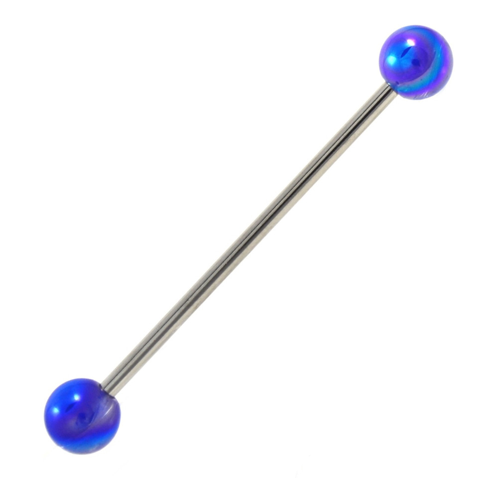 Metallic Blue Balls Industrial Barbell 14g 38mm