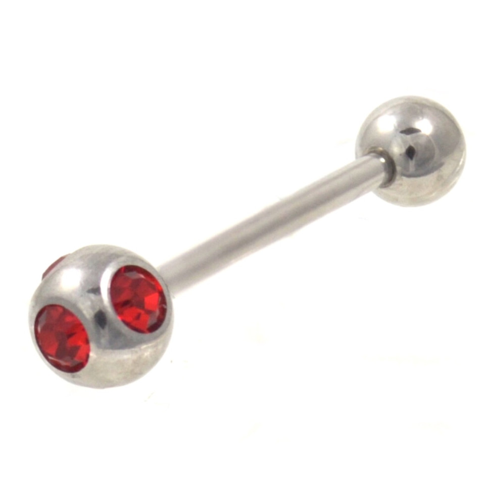 Red Quad Gem Ball Tongue Ring Barbell 14g 5/8