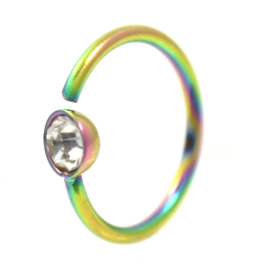 Clear CZ Rainbow Plated Nose Hoop Ring 20G 5/16"