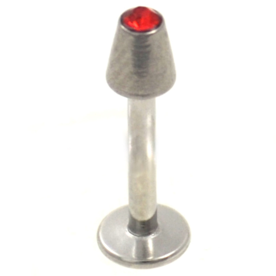 Red Cz Gem Cone Top Labret Monroe Stud - 16G | BodyDazz.com