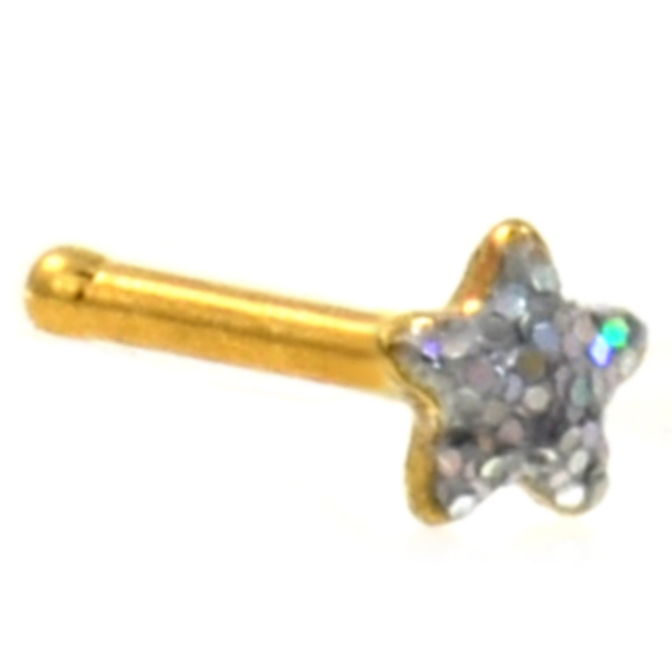 Aurora Glitter Star GoldTone Nose Ring Stud 20G