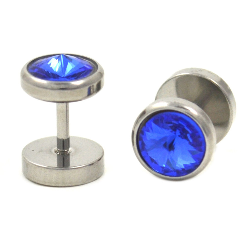 AB Spiked Gem Fake Plug Earrings (0g Look)