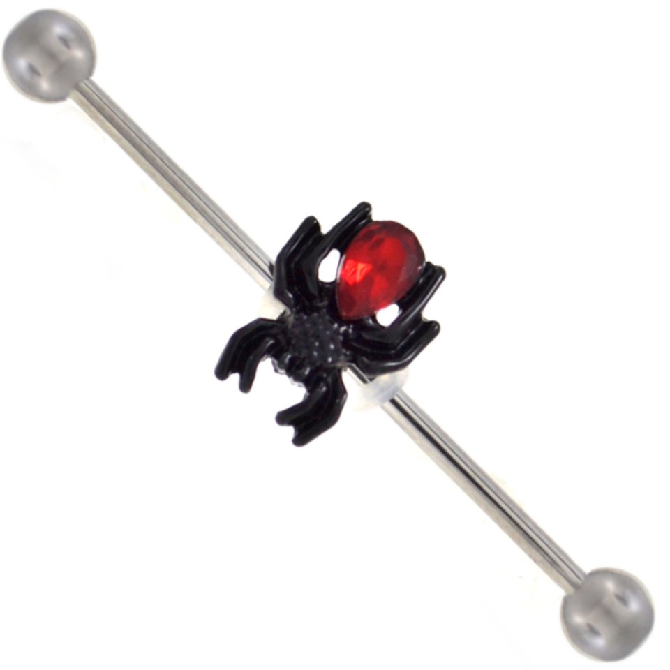 Spider & Teardrop Steel Industrial Bar 14G 1 & 1/2" | BodyDazz.com