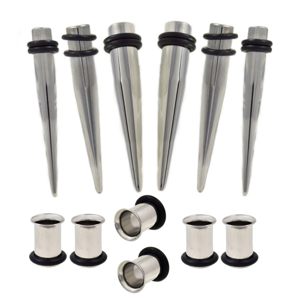 12Pc Ear Stretching Kit 2G0G Steel Tapers/Tunnels