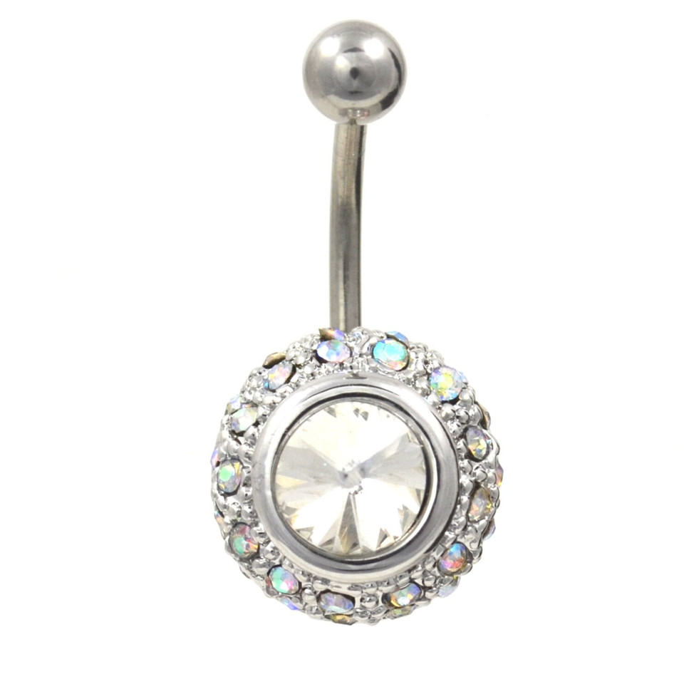 AB & Clear Gemstone Encrusted Circle Belly Ring