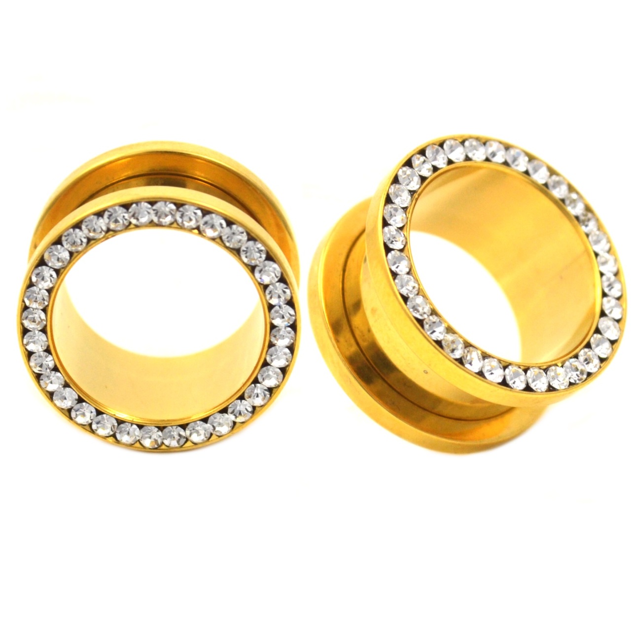 Gold Plated Clear Gem Rim Screw Tunnels (10g5/8")