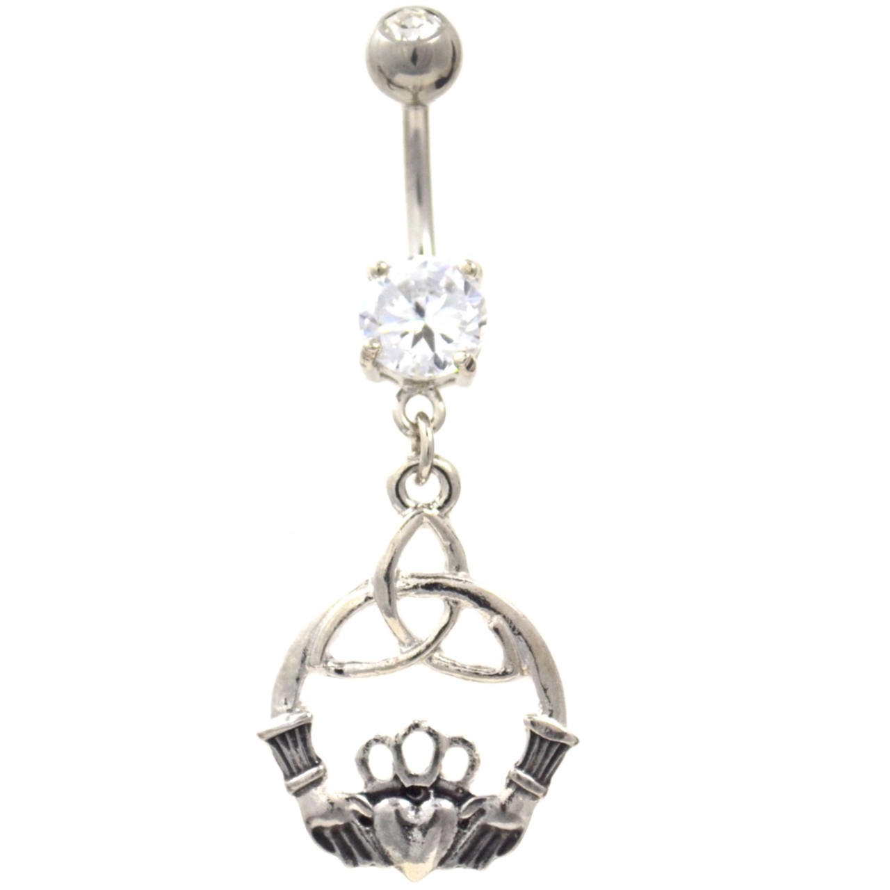 Pair Of Hands Claddagh Crown Belly Button Ring BodyDazz