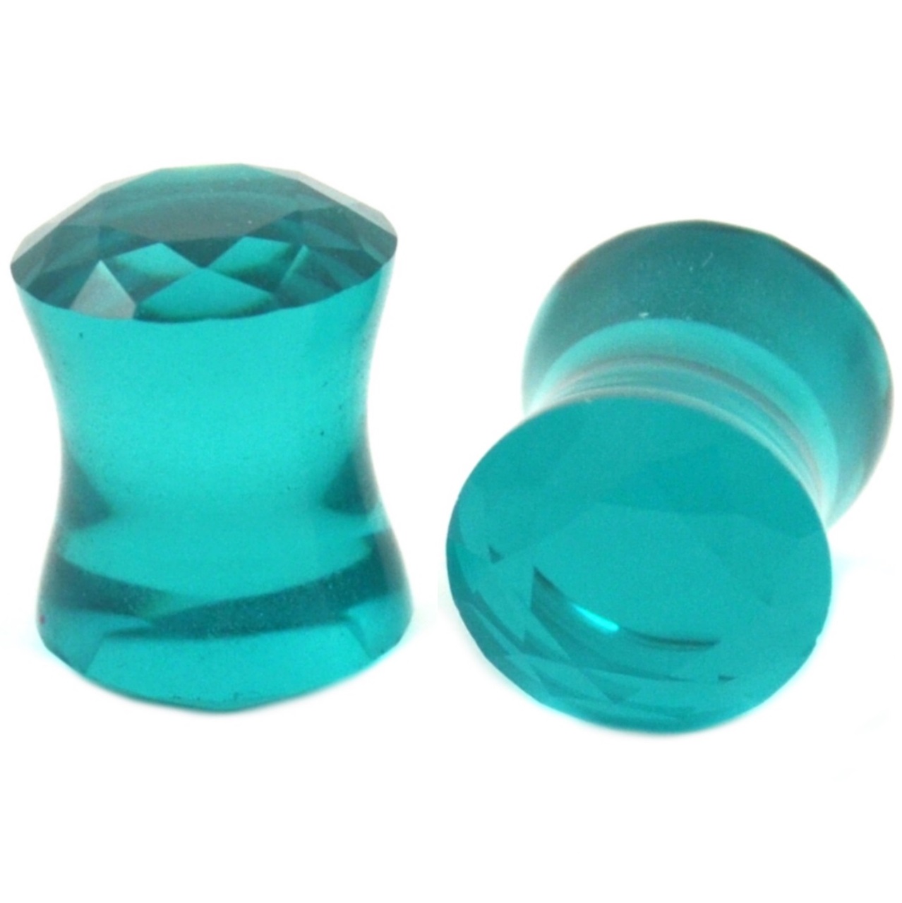 Teal Pyrex Glass Solid Gem Cut Ear Plugs (8g-00g) | BodyDazz.com