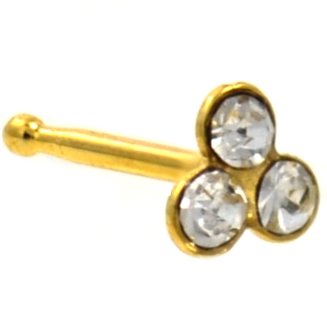 Clear Accent Trinity Gold-Tone Nose Ring Stud 20G | BodyDazz.com