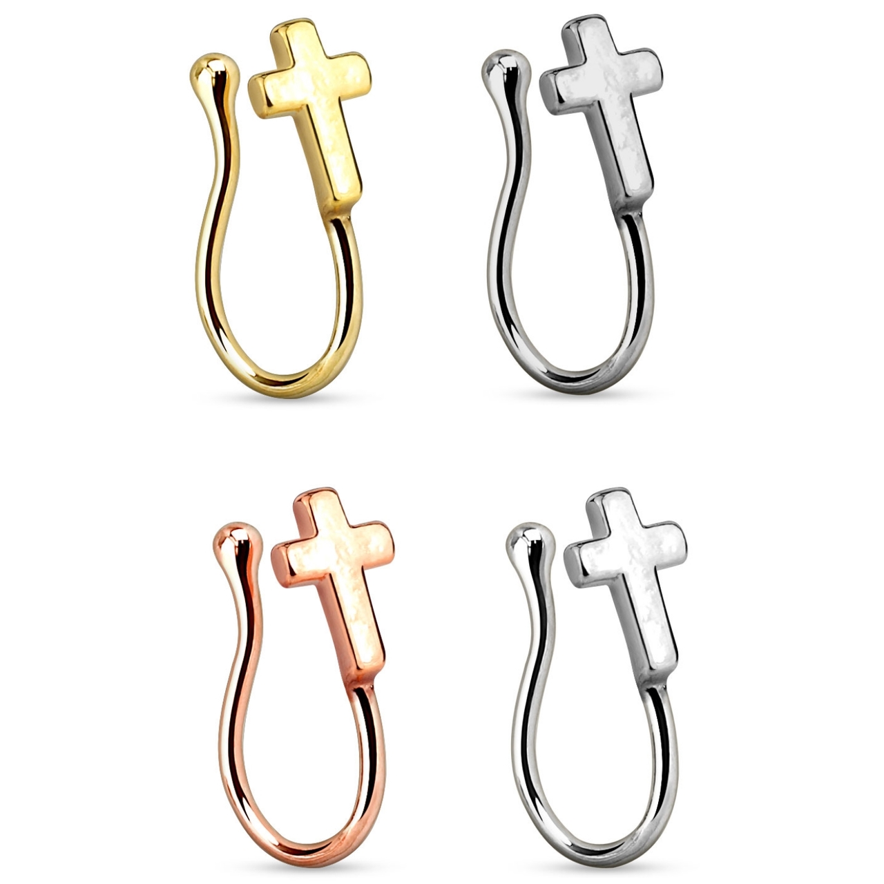 4-Pack Set Cross Nose Clip Rings (Non-Piercing) | BodyDazz.com