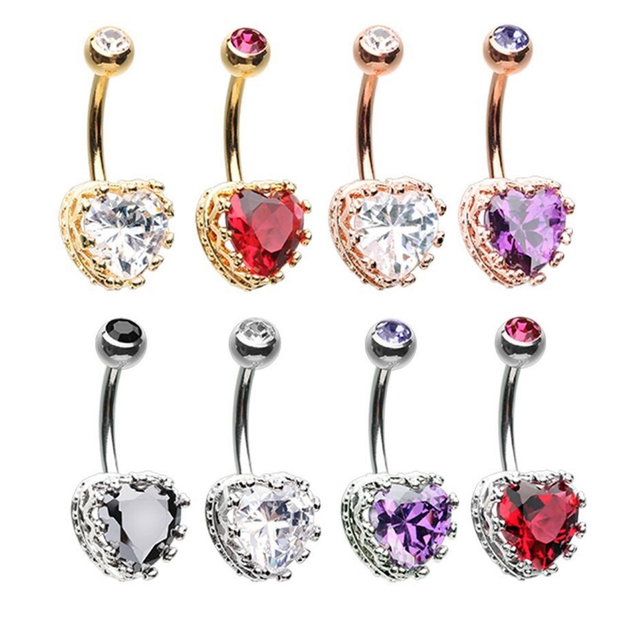 Royal Crown & Heart CZ Steel Belly Ring | BodyDazz.com