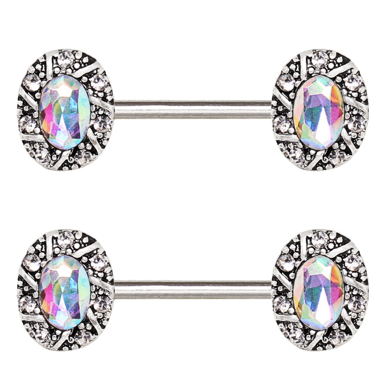 PAIR Ornate Oval Steel Nipple Ring Barbells