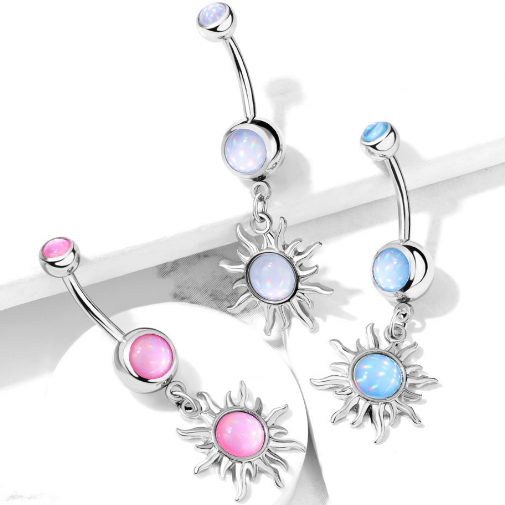 Pink Sun Opal Glitter Belly Ring