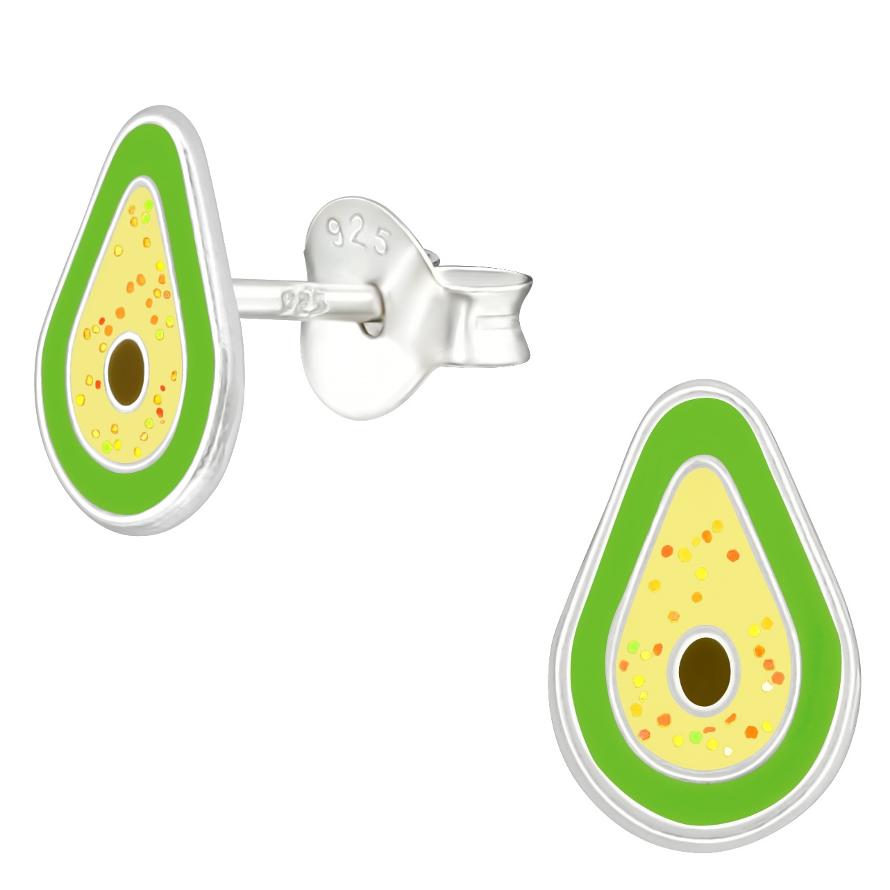 Glitter Avocado 925 Sterling Silver Stud Earrings | BodyDazz.com