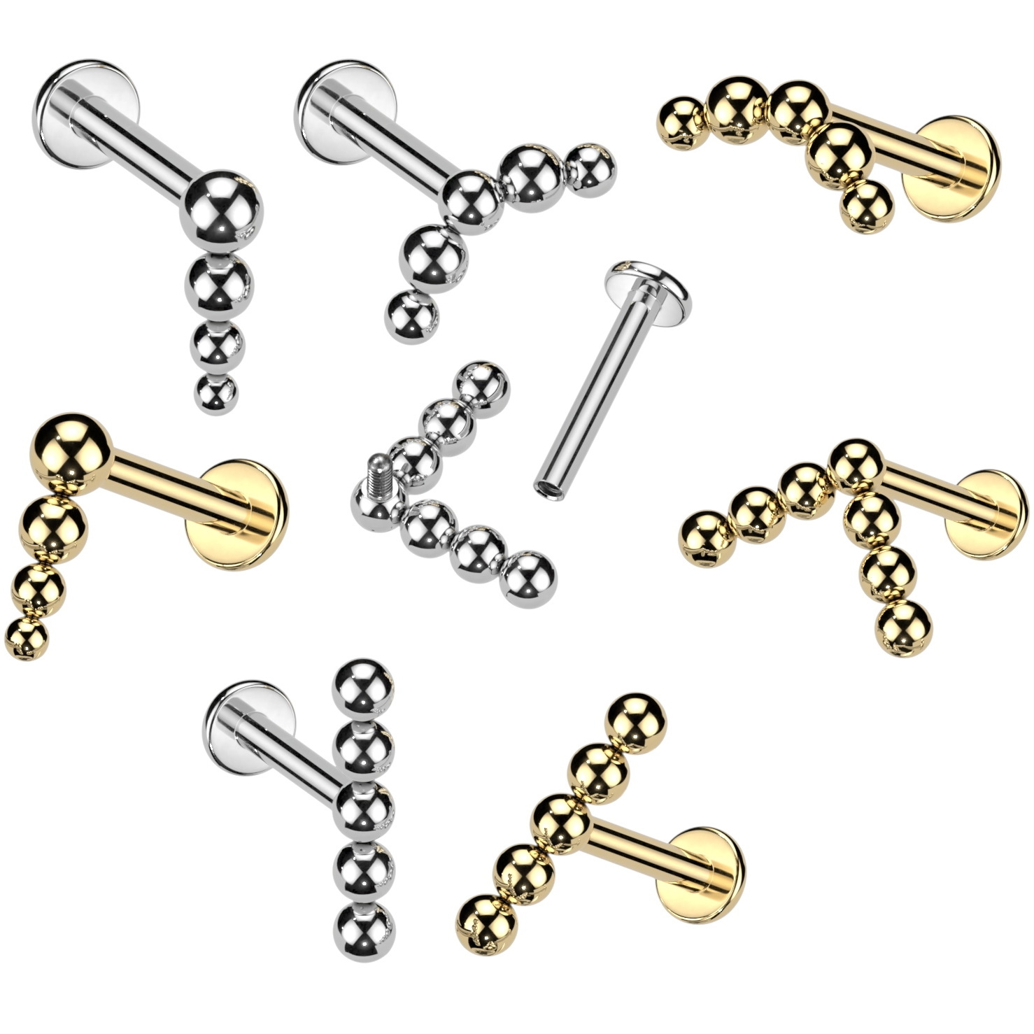 16G Trinity Tri-Ball Internally Threaded Labret Tragus Stud - Steel Triple Ball Ring