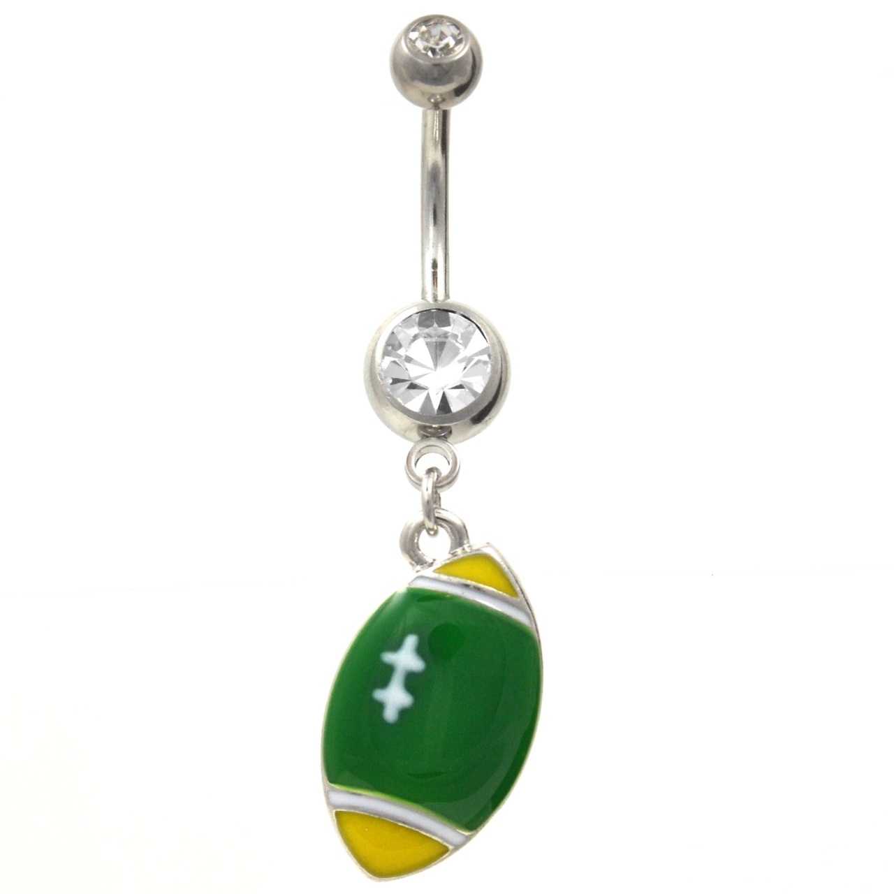 Green & Yellow Football Dangle Belly Ring
