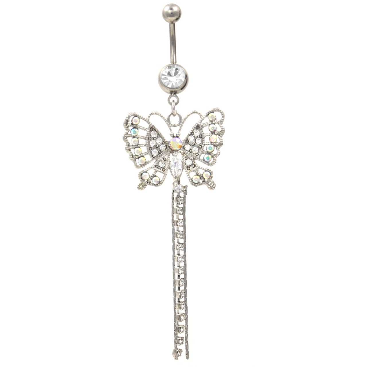 Extravagant Gem Butterfly and Chains Belly Ring