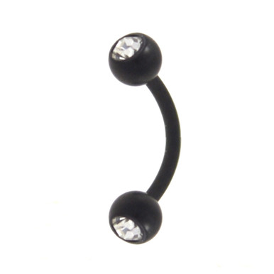 Black Matte Double Clear Gem Curved Barbell 16G | BodyDazz.com