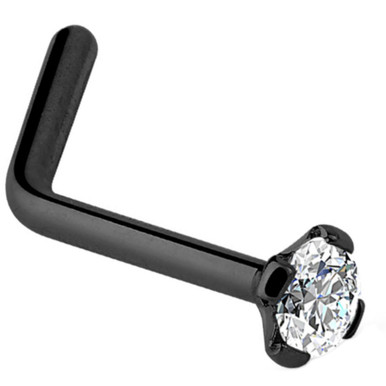 Clear CZ Black Titanium L Shaped Nose Ring | BodyDazz.com
