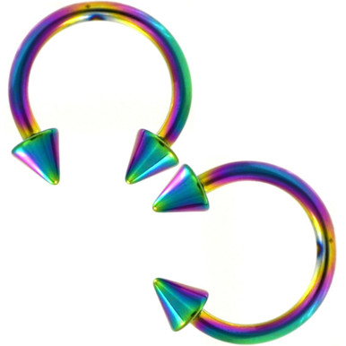 PAIR - Rainbow IP Steel Horseshoe Ring 16G-10G | BodyDazz.com